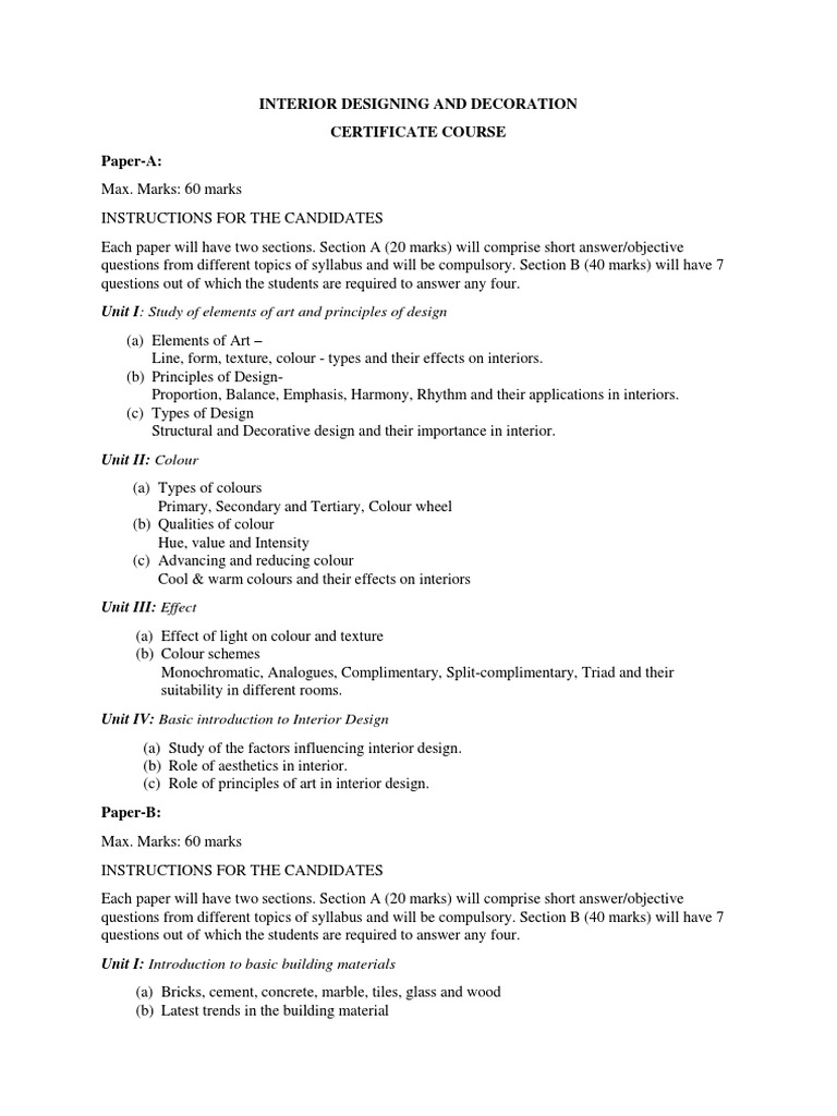 Interior Design Certificate Course Syllabus | PDF | Building Materials ...