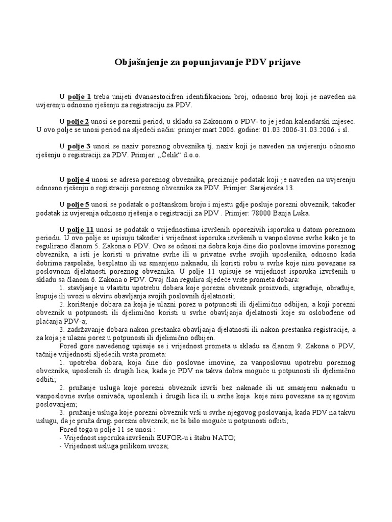 Uputstvopdvprijava | PDF