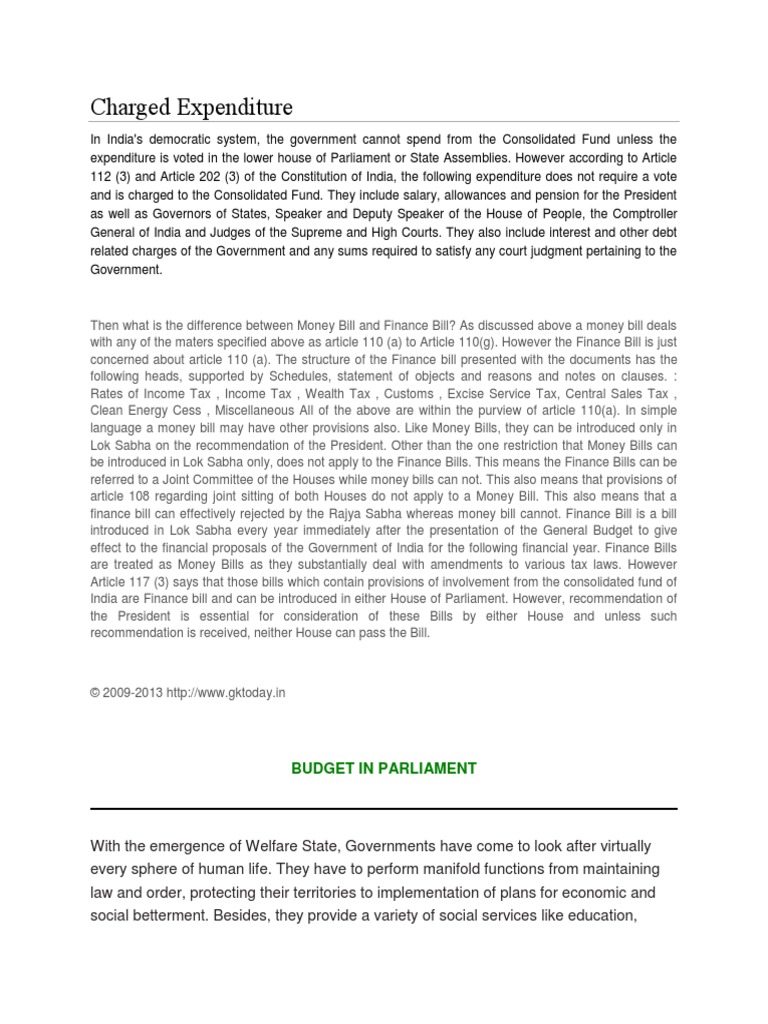 Charged Expenditure PDF Government Of India Taxes