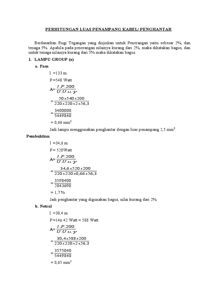 Rumus Luas Penampang Kabel - Soal Sekolah