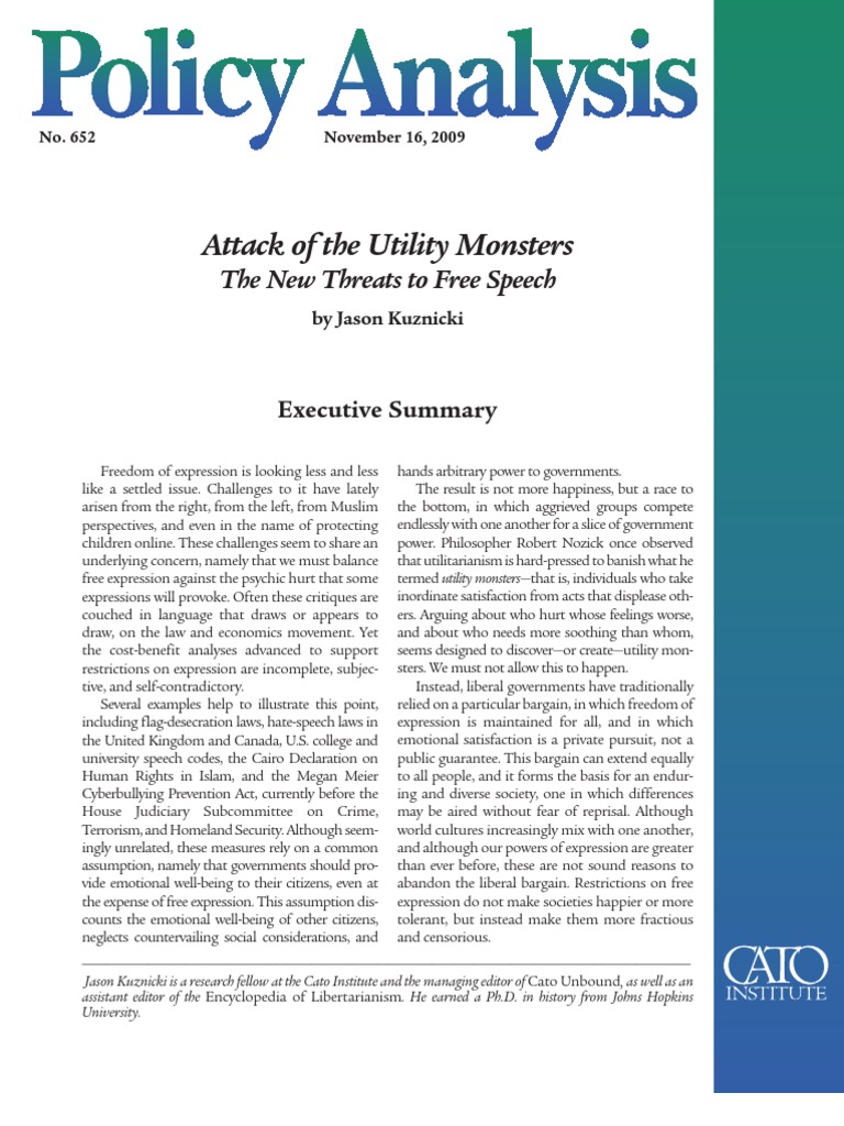 Attack of The Utility Monsters The New Threats To Free Speech, Cato
