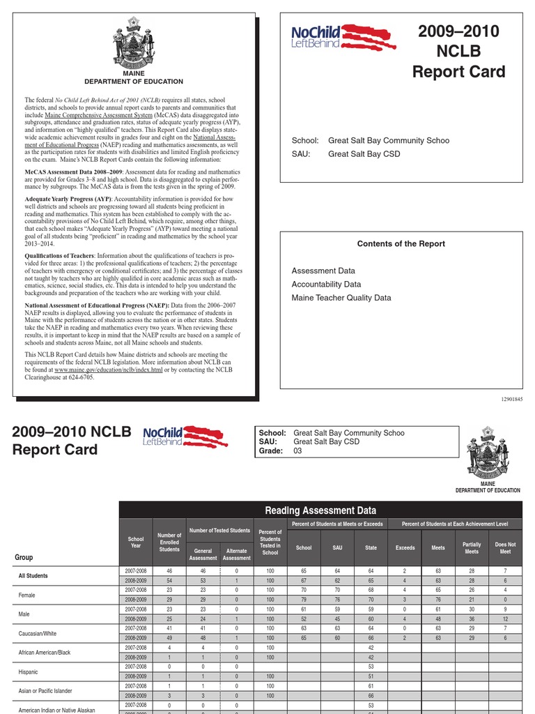 2009-2010 NCLB Report Card Overview | PDF | No Child Left Behind Act ...
