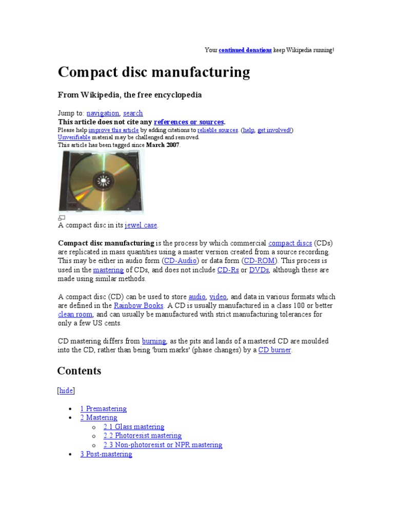 CD Manufacturing Compact Disc Materials