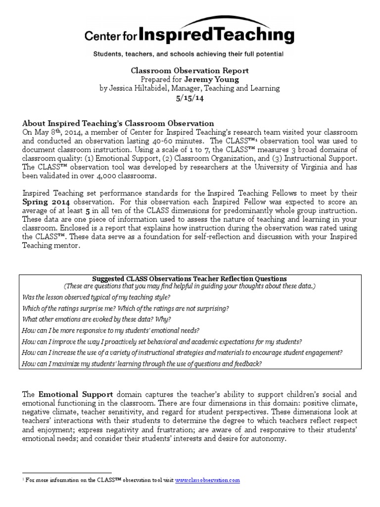 Classroom observation report essay pdf picture