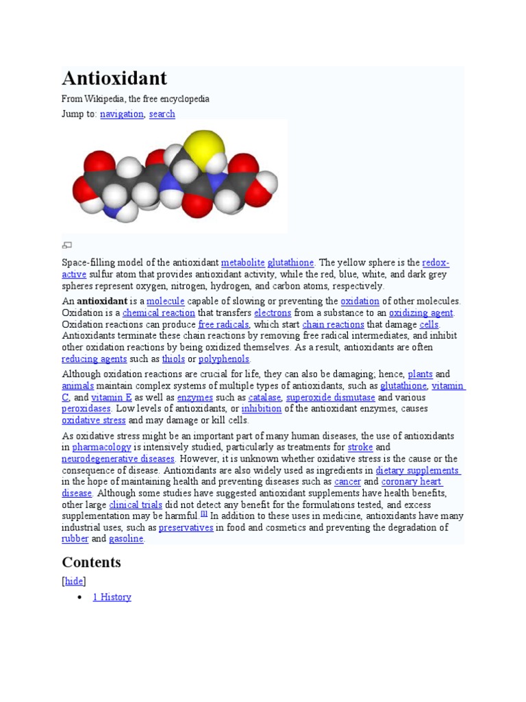 Antioxidant From Wikipedia, The Free Encyclopedia PDF Superoxide