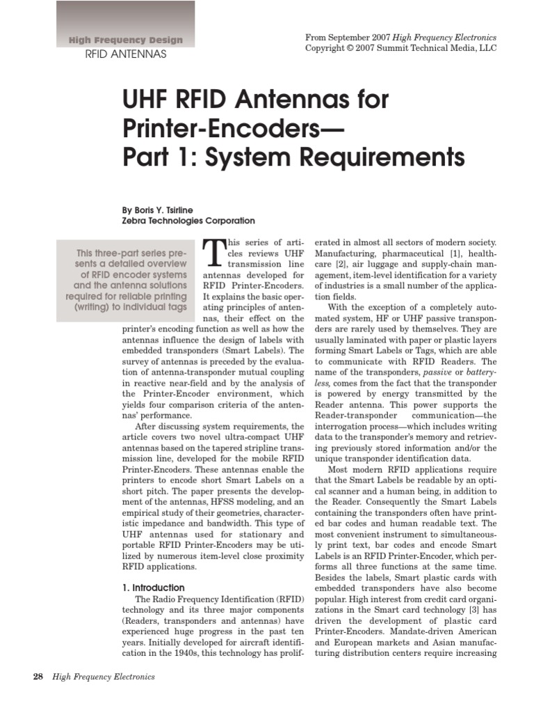 UHF RFID Antennas For Printer-Encoders - Part 1: System Requirements | PDF