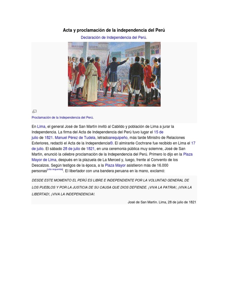 Proclamación de la Independencia del Perú | PDF