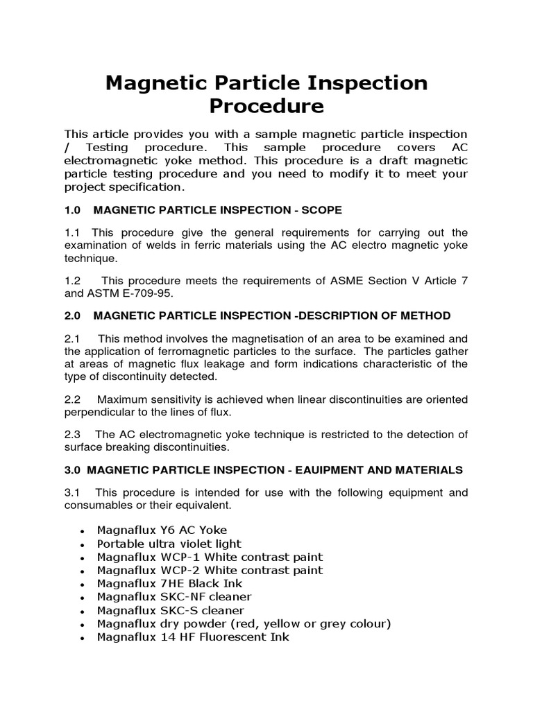 Particle Inspection Procedure PDF Nondestructive Testing