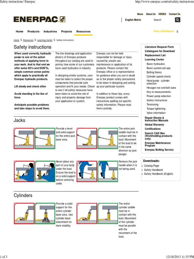 Safety Instructions - Enerpac | PDF | Valve | Pump