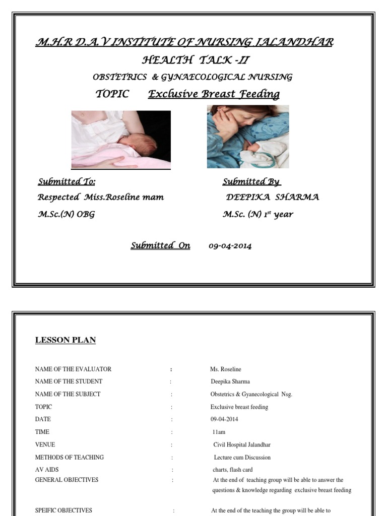 Composition and Benefits of Exclusive Breastfeeding A Lesson Plan for Nursing Students PDF