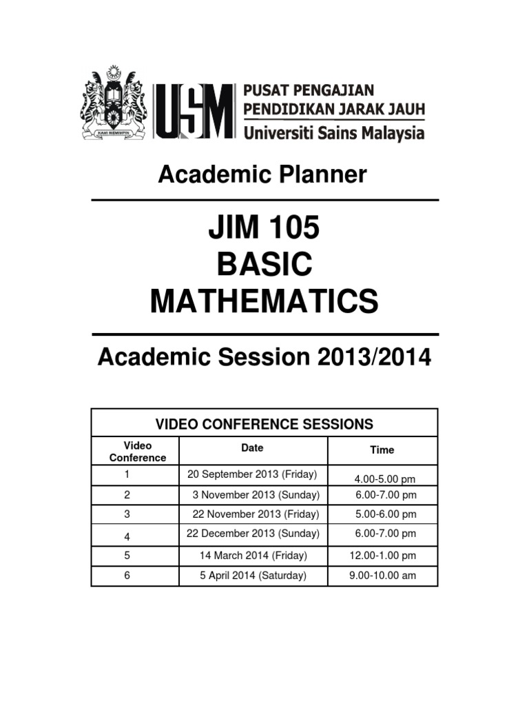 Pjj Usm Jim 105 Academic Planner Matrix Mathematics Derivative