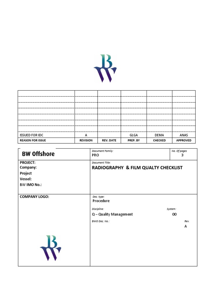 Radiography Film Quality Checklist Radiography General Contractor