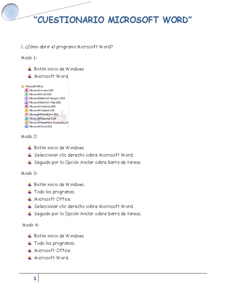 Cuestionario Microsoft Word | PDF | Point and Click | La interacción  persona-ordenador