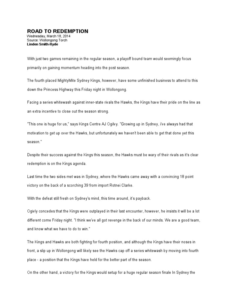Kings Seek Redemption Against Hawks | PDF