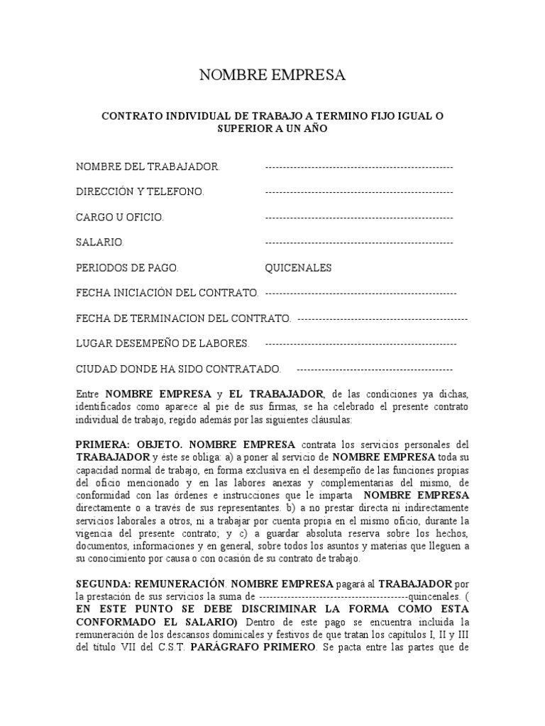 Diversos Modelos Contratos De Trabajo Derecho Laboral Salario