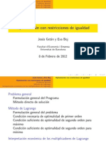 Optimización con restricciones de igualdad: método de Lagrange y multiplicadores