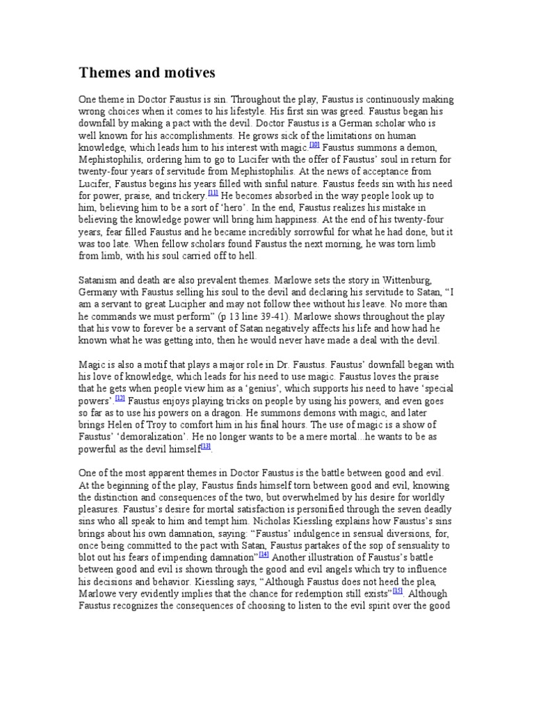 Themes and Motives in Doctor Faustus PDF Satan Religious Belief