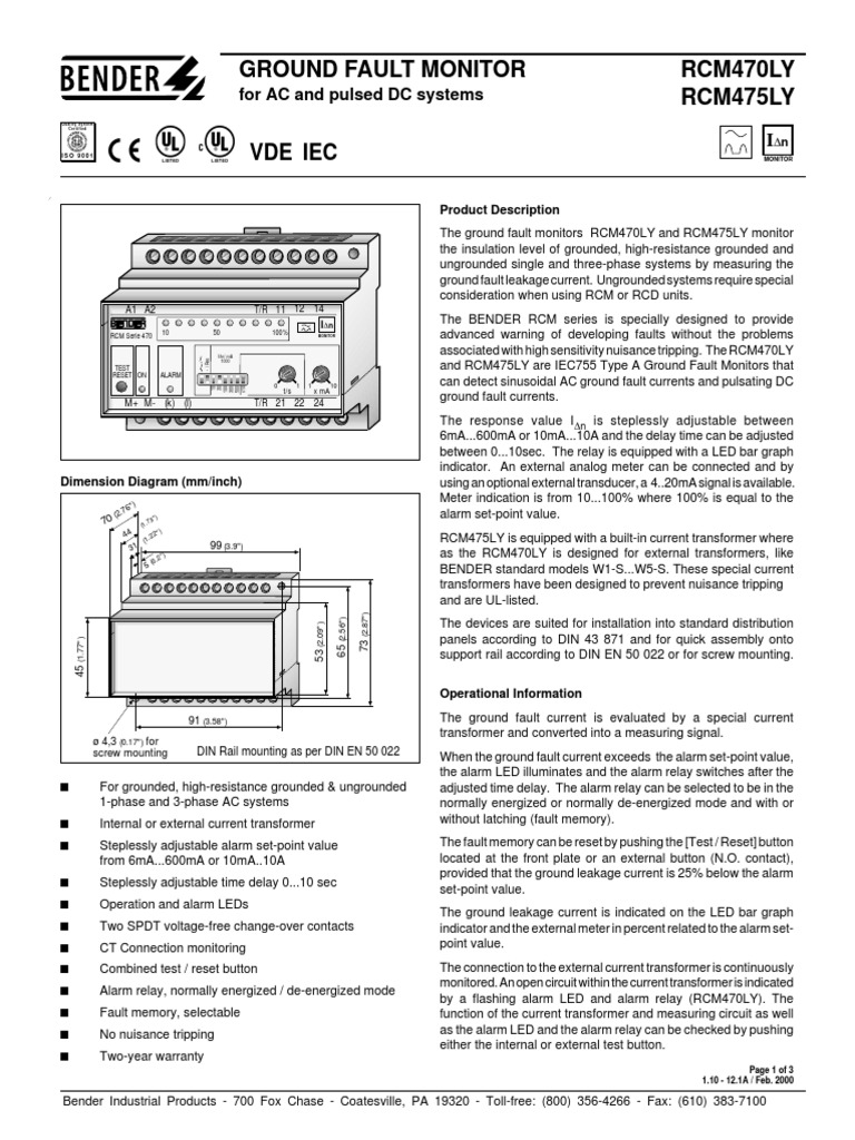Bender Rcm470ly | PDF | Relay | Transformer