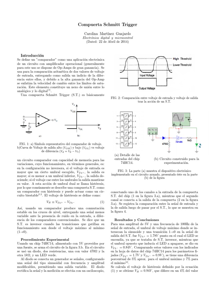 Funcionamiento de la Compuerta Schmitt Trigger | PDF | Electricidad ...