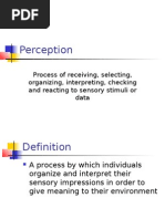 Perception: Process of Receiving, Selecting, Organizing, Interpreting, Checking and Reacting To Sensory Stimuli or Data