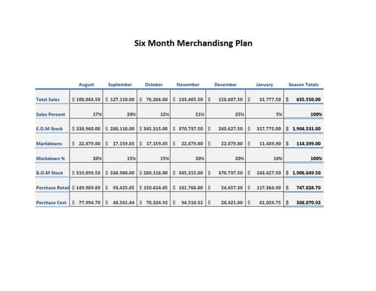 Six Month Merchandise Planning Summary | PDF