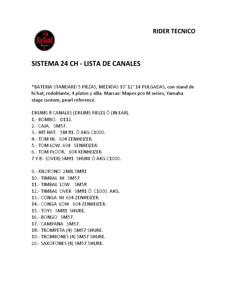 Rider Técnico Big Band Falcón | PDF | Instrumentos musicales ...
