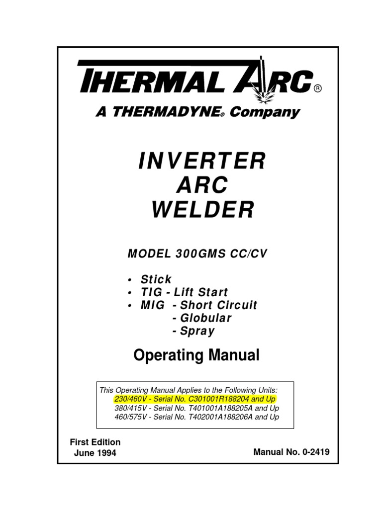 300 GMS Inverter Arc Welder Operators Manual (02419) Electrical Connector Welding