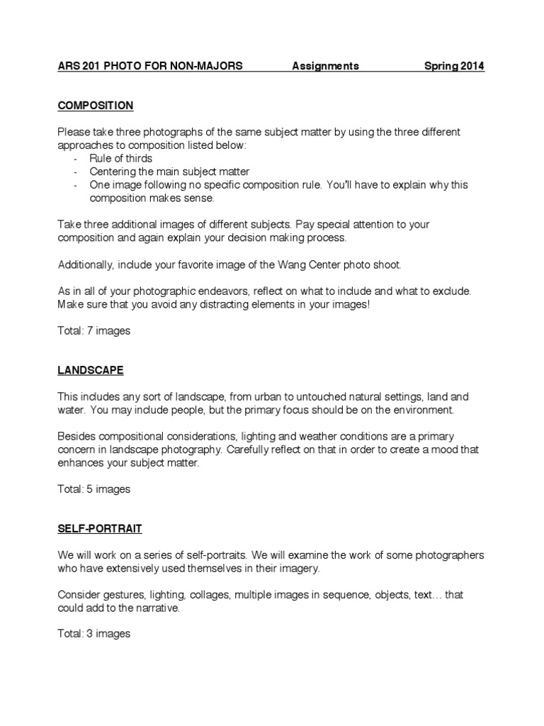 Photography Assignments Overview 2014 | PDF | Language Arts ...