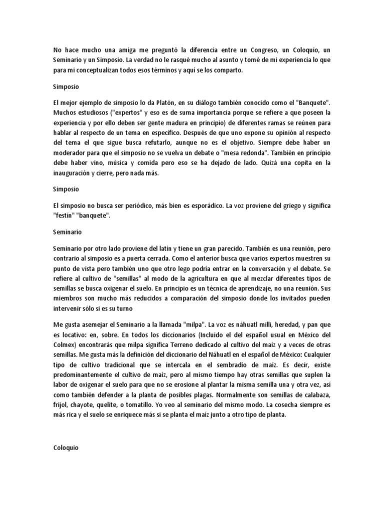 Diferença Entre Coloquio Simposio E Congresso