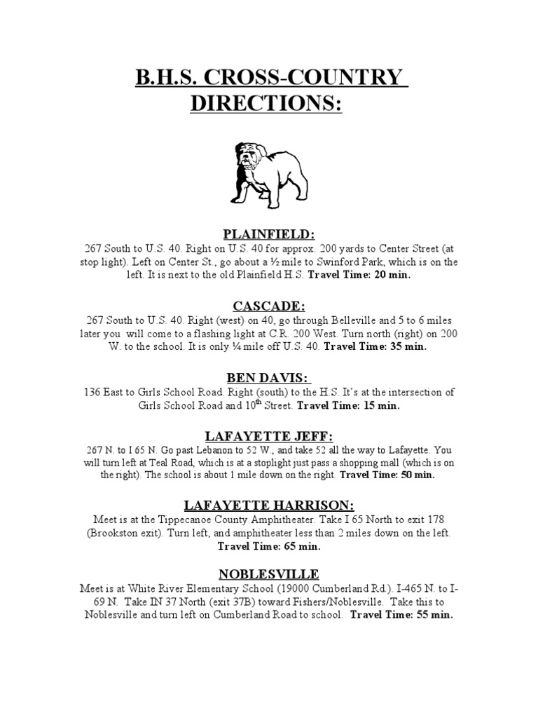 B.H.S. Cross-Country Directions | PDF | Urban Planning | Transport ...