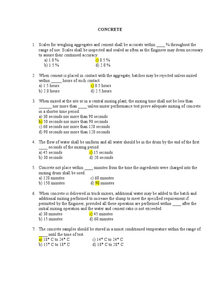 ME Exam With Answer PDF Concrete Cement