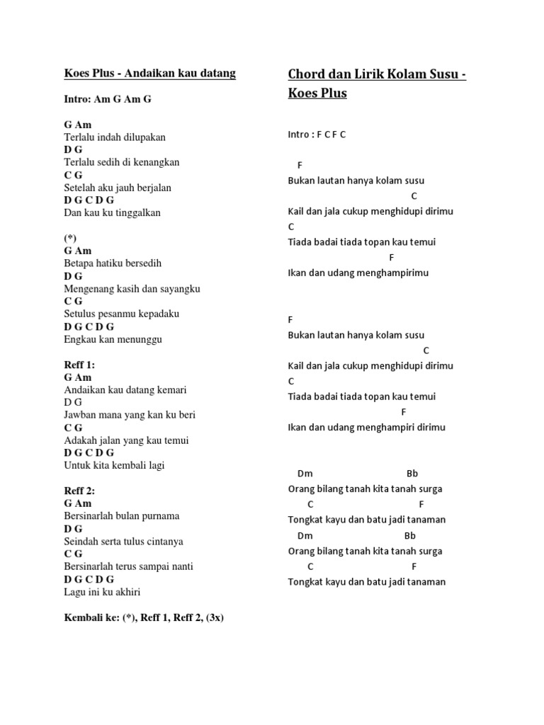 Chord Lirik Lagu Koes Plus Arsia Lirik