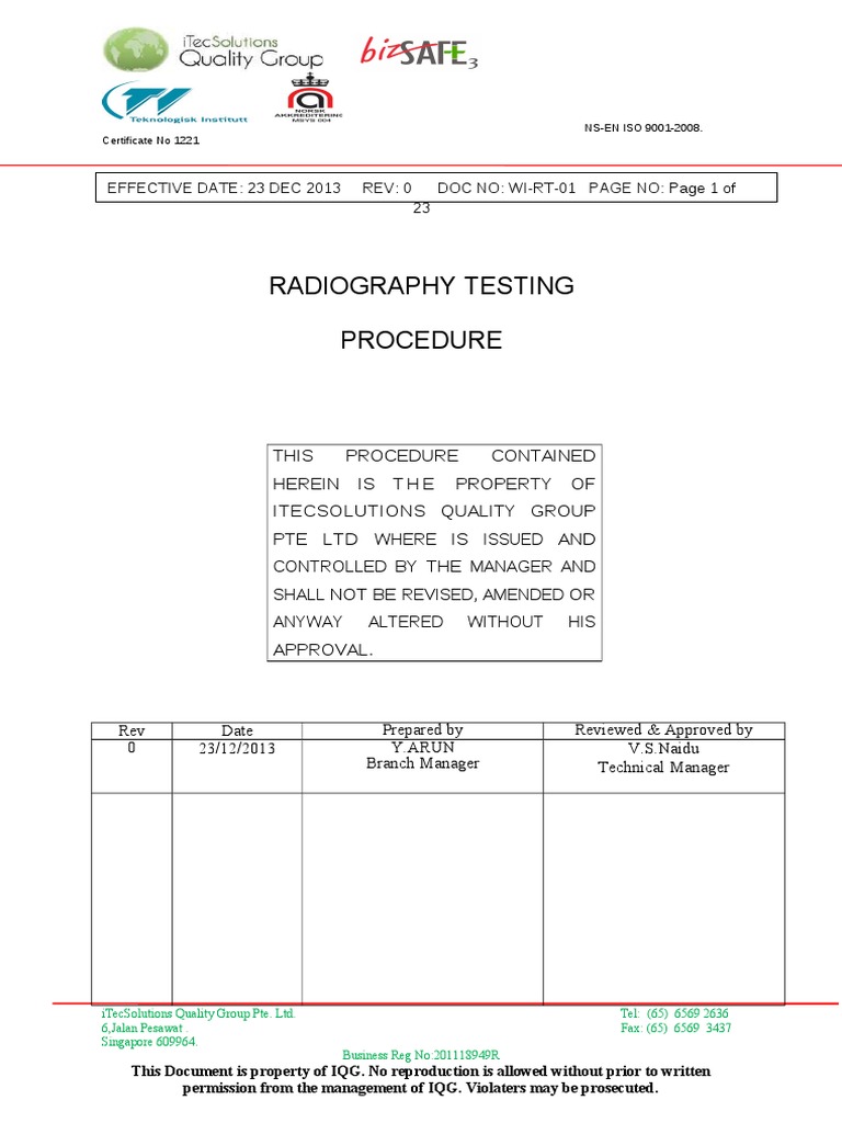 Radiographic Testing Procedure for the Detection of Cracks, Voids