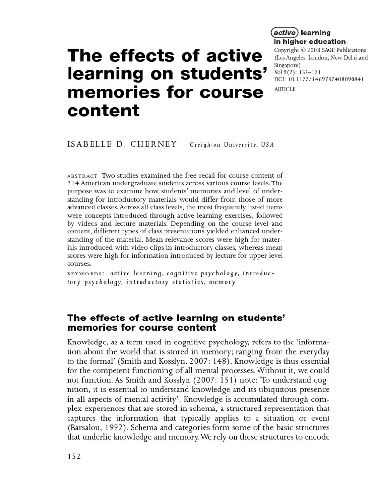 The Effects of Active Learning On Students Memories For Course Content ...