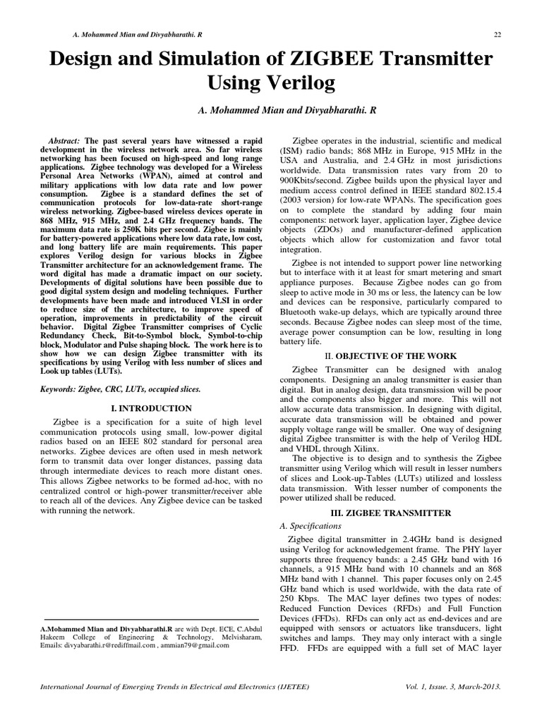 Design and Simulation of ZIGBEE Transmitter | PDF | Computers