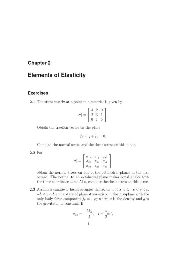 Elements of Elasticity: Exercises | PDF