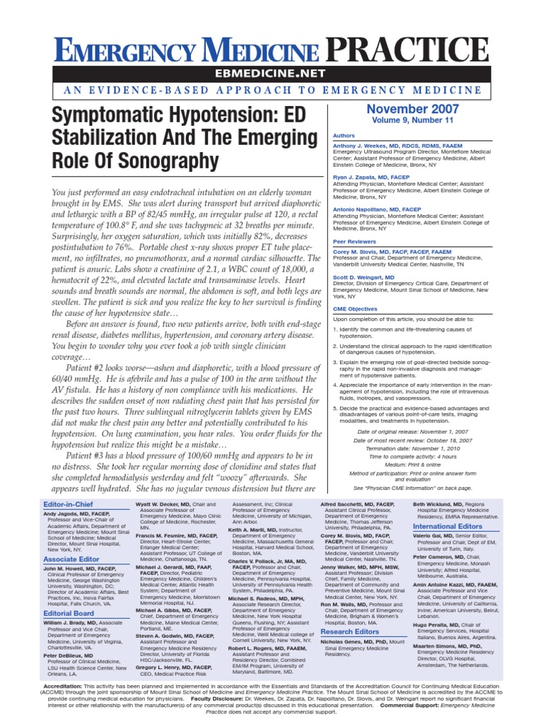 Symptomatic Hypotension ED Stabilization and The Emerging Role of