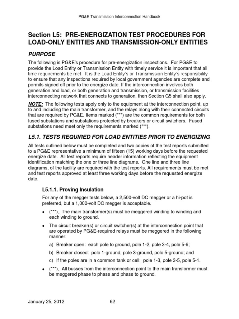 Section L5: Pre-Energization Test Procedures For Load-Only Entities and ...