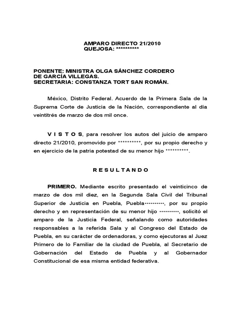 Sentencia De Amparo De Guarda Y Custodia Pdf Divorcio Ley Procesal