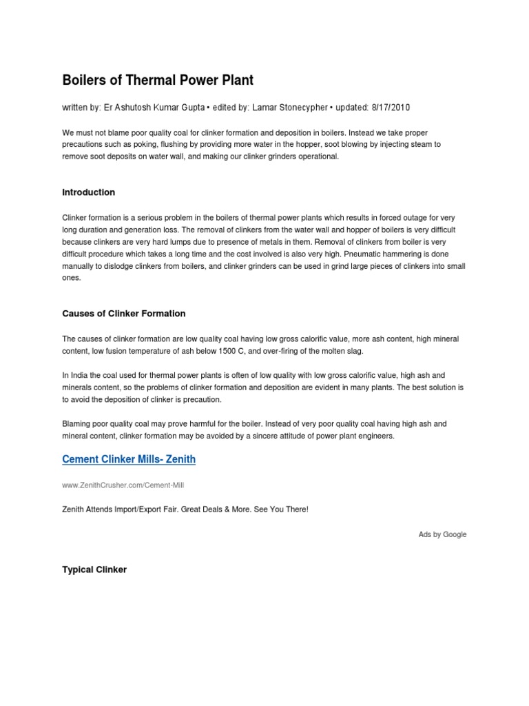 Boilers of Thermal Power Plant | PDF | Boiler | Coal