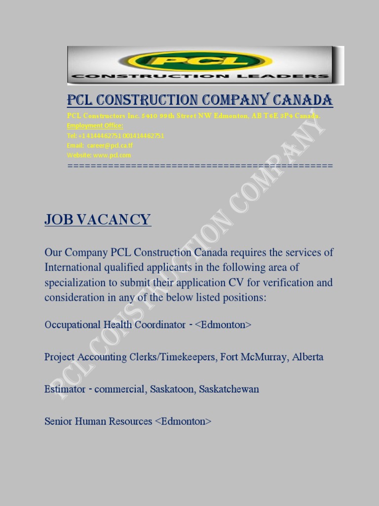 Pcl Construction Company Canada Alberta Edmonton