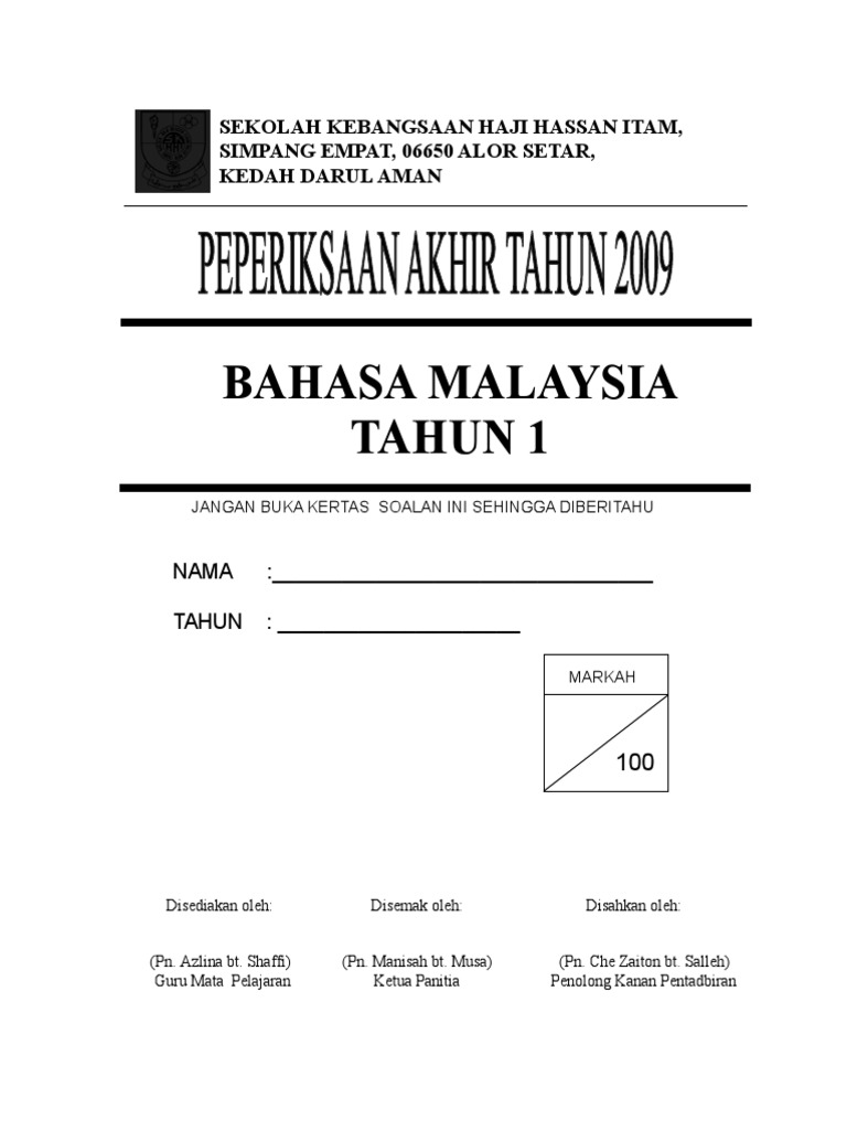Bahasa Malaysia Tahun 1 Pdf