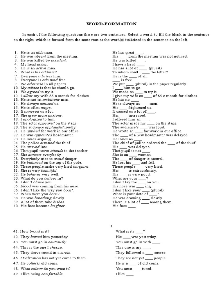 Word Formation 400 Answers | PDF | Nature
