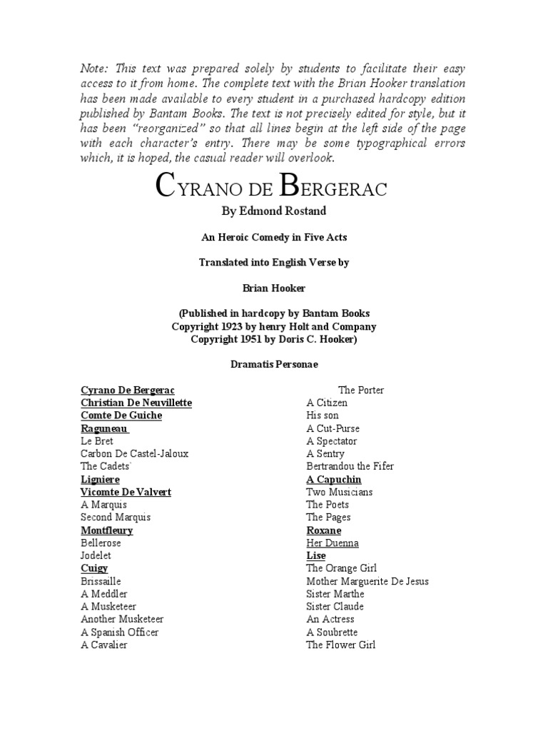 Fiche De Lecture Cyrano De Bergerac Pdf