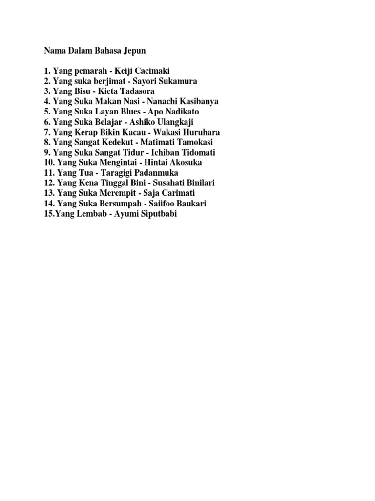 Nama Dalam Bahasa Jepun Pdf