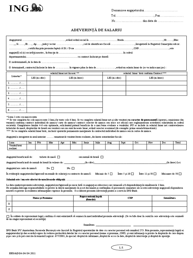 Adeverinta De Venit Ing