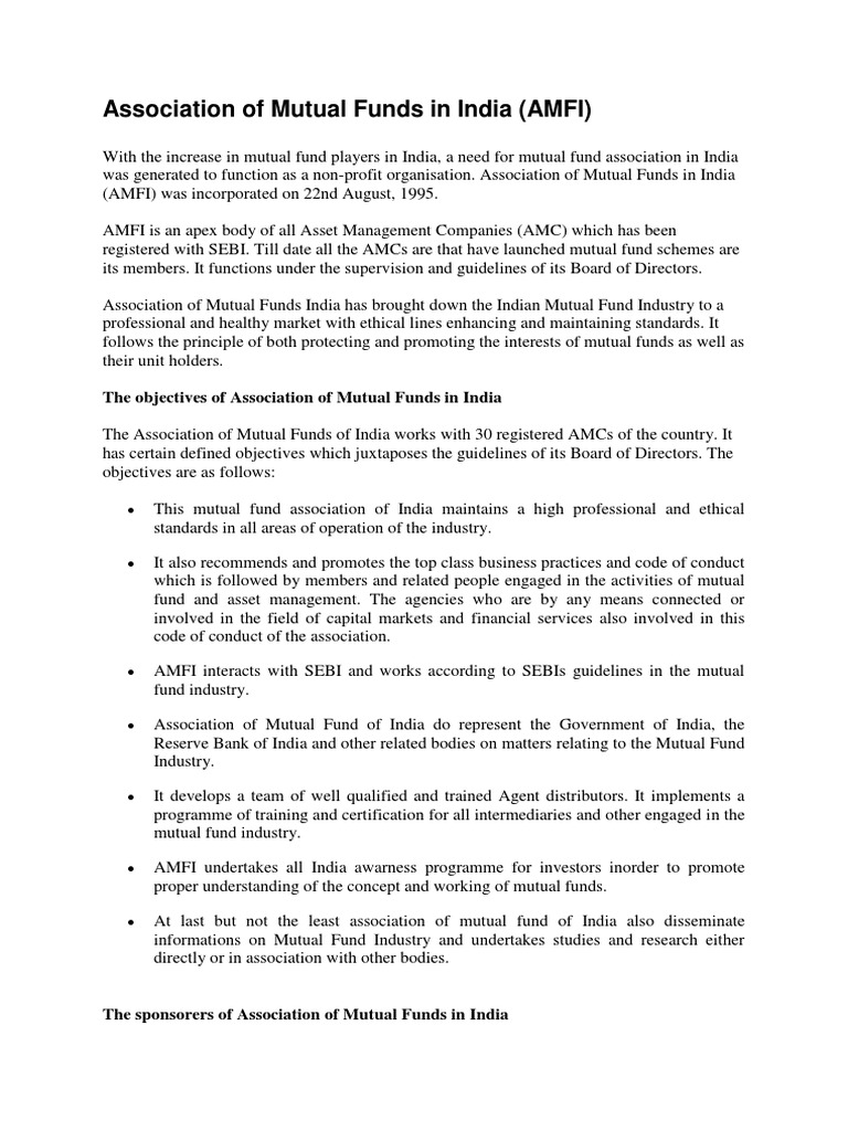 Association of Mutual Funds in India | PDF | Mutual Funds | Investment