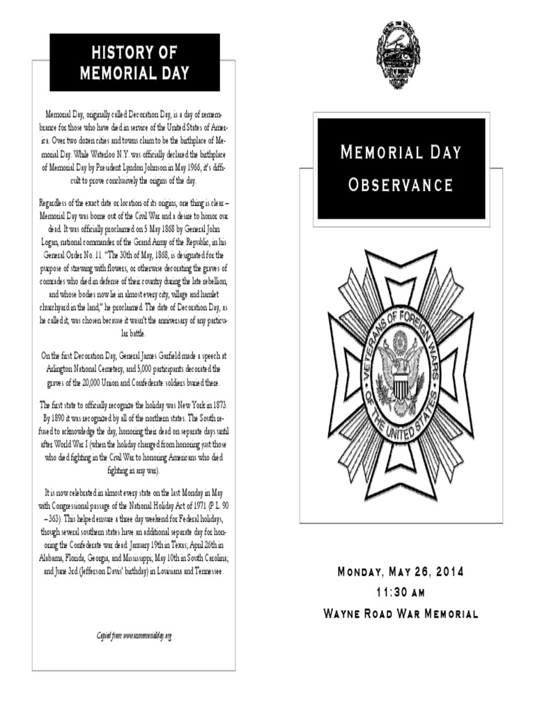 Romulus Memorial Day Observance Program 52614 PDF Memorial Day Public Holiday