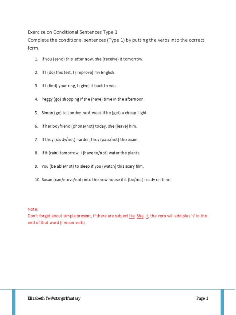 Type 1 Conditional Sentence Exercises | PDF | Language Arts & Discipline