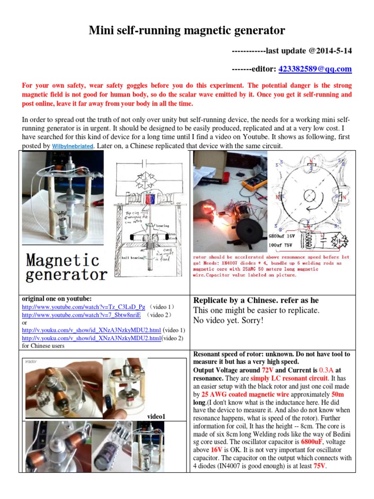 Mini Self-Running Magnetic Generator Guide | PDF | Capacitor | Inductor